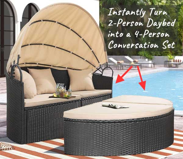 Turn Outdoor Daybed into 4-Person Conversation Set By Moving Cushions