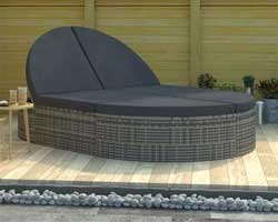 Round Sun Lounger with Reclining Backrest, Footrest and Cushions Like the Orbit Lounger