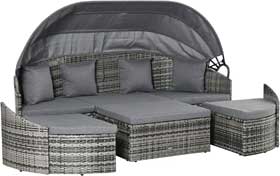 Round Outdoor Patio Lounger Set with Retractable Canopy and Arrangeable Cushions